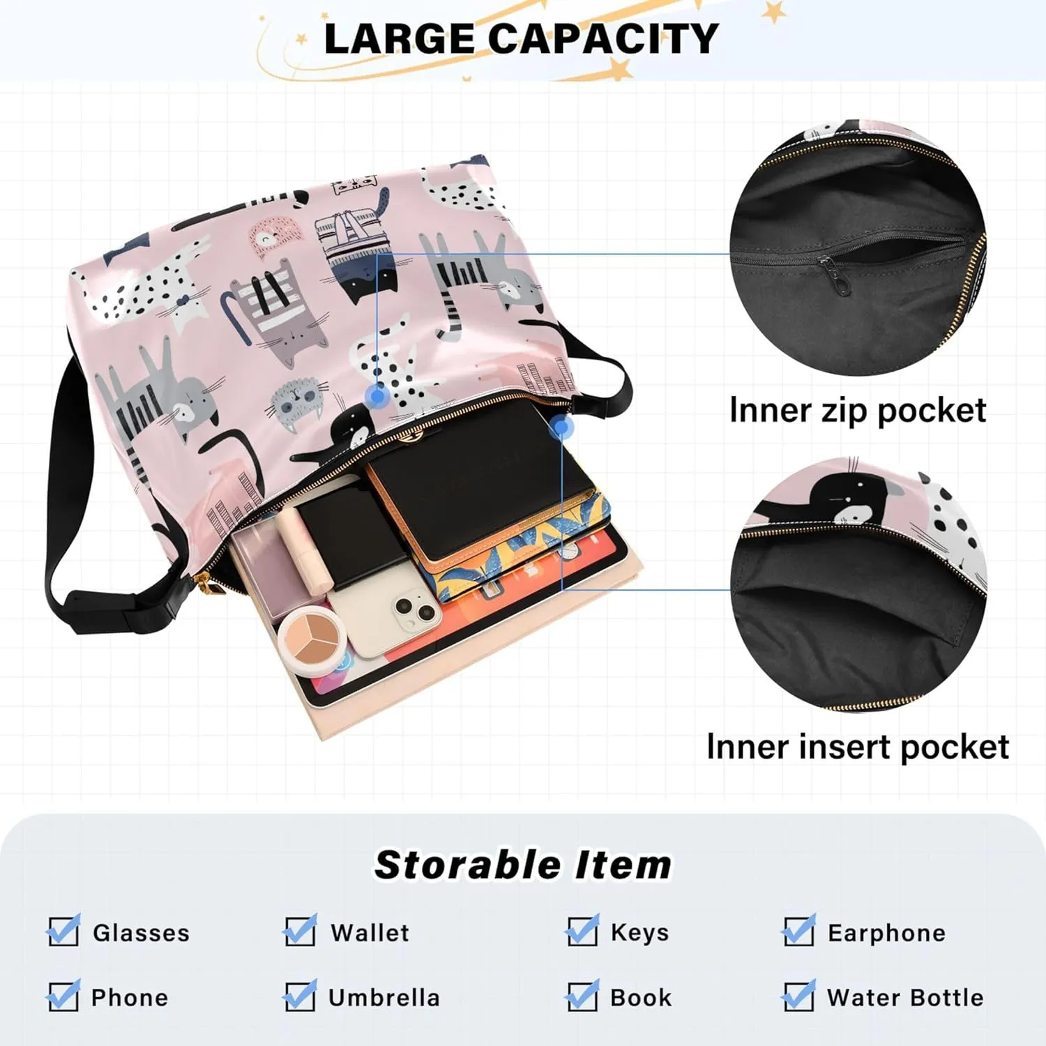 Watercolor Forest Cute Wolf Hobo Leather Bags for Women Large Men Purses Unique Animal Print Single Shoulder Bag