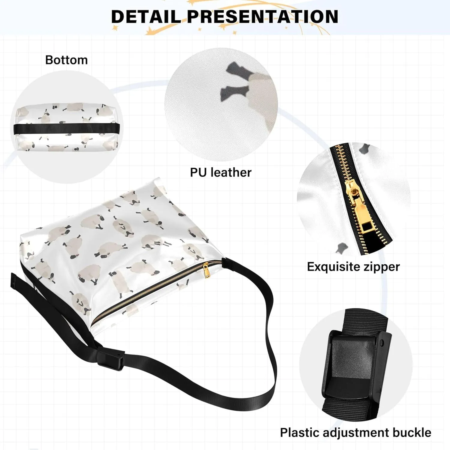 Watercolor Forest Cute Wolf Hobo Leather Bags for Women Large Men Purses Unique Animal Print Single Shoulder Bag