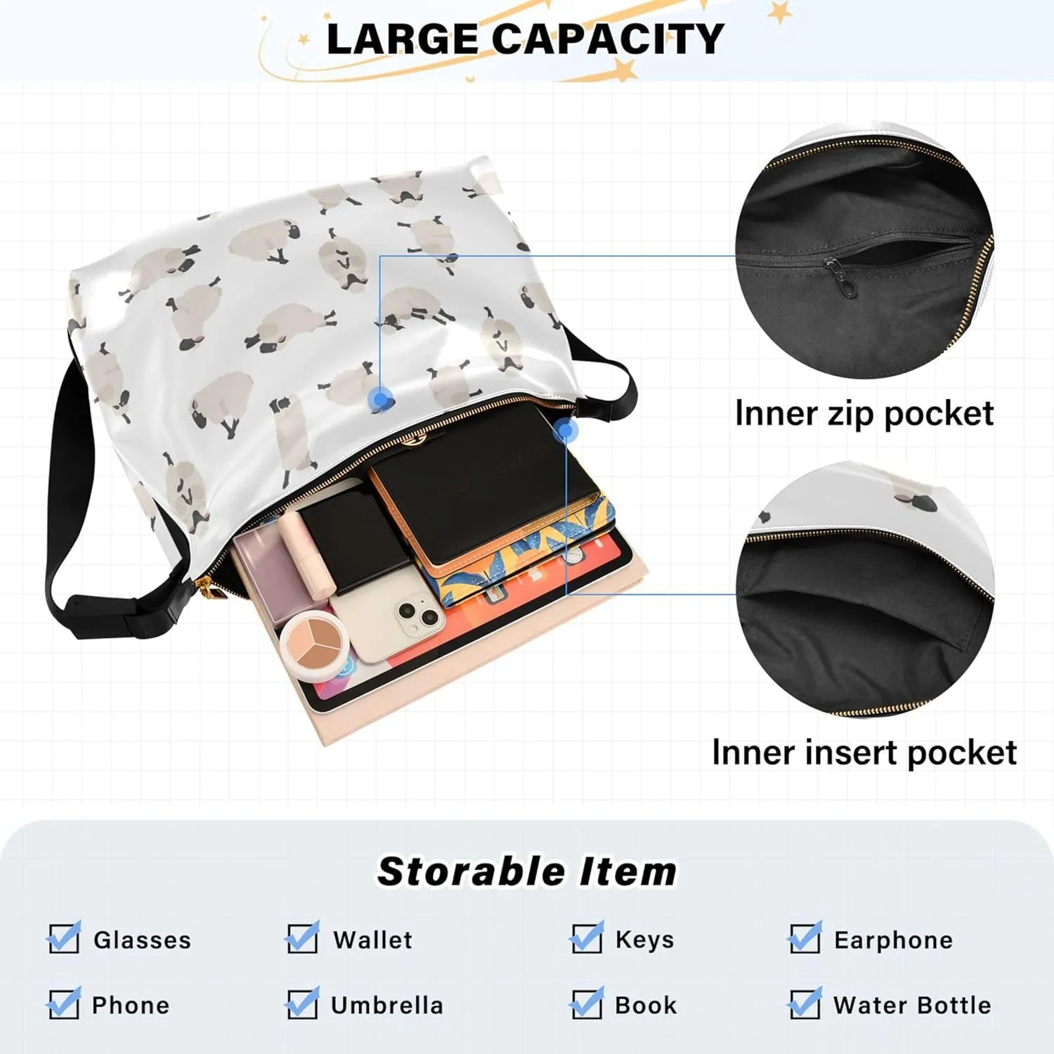 Watercolor Forest Cute Wolf Hobo Leather Bags for Women Large Men Purses Unique Animal Print Single Shoulder Bag