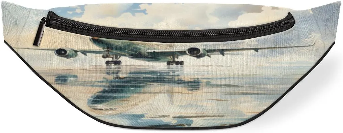 Watercolour Aircraft Fanny Pack for Women Men Waist Pack Crossbody Bag with Adjustable Belt for Travel Hiking Running Cycling Festivals