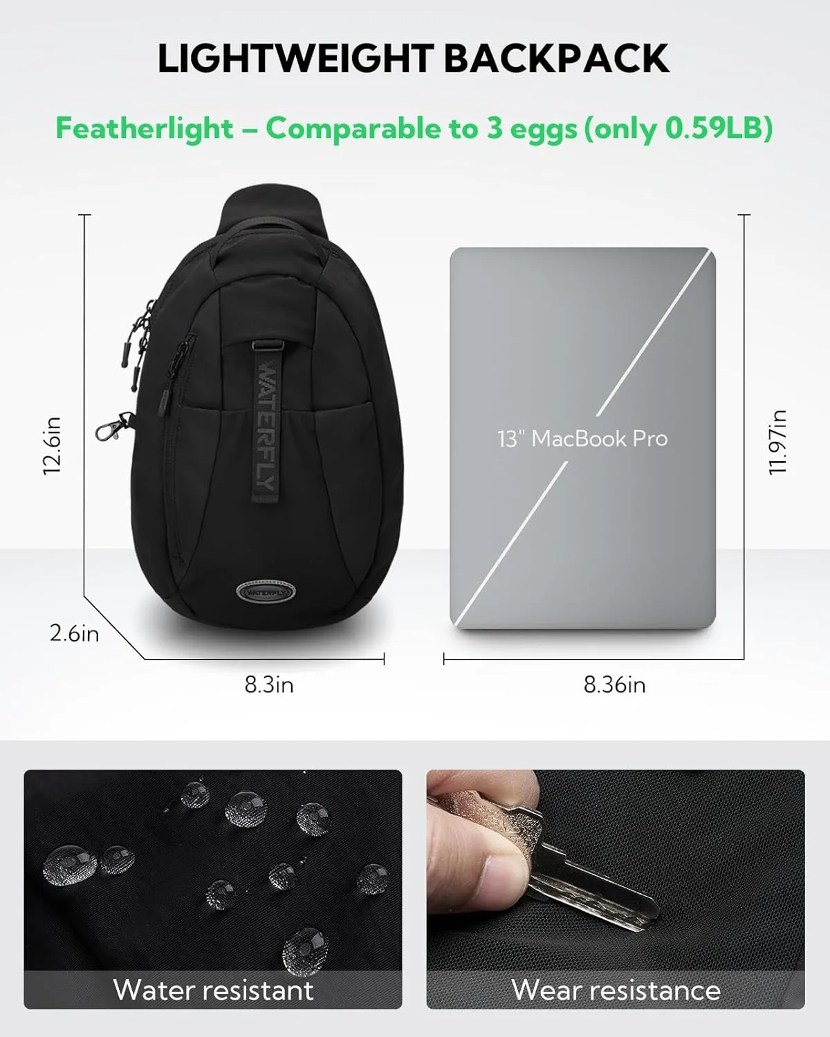WATERFLY Small Crossbody Sling Backpack: RFID Blocking Anti Theft Sling Chest Bag Travel Shoulder Causal Daypack