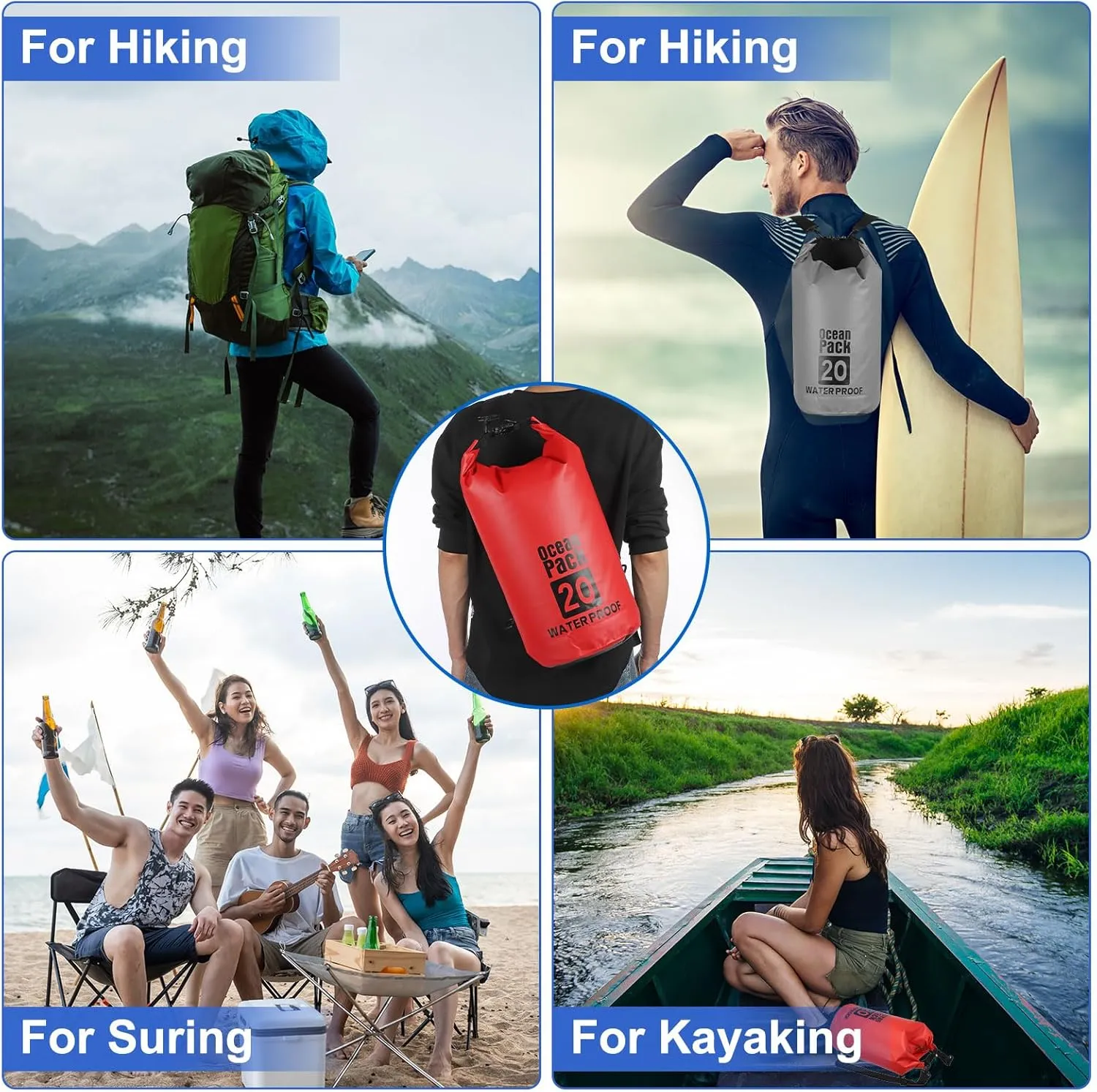 Waterproof Dry Bag, 30L Fit for Women Men Water Proof Bags Lightweight Dry Storage Floating Backpack with Whistle for Travel Backpacking Boating Kayaking Camping (Black)