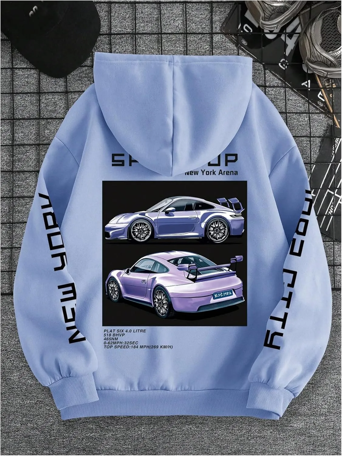 WDIRARA Men's Graphic Print Drop Shoulder Zipper Hoodies Long Sleeve Sweatshirts with Pockets