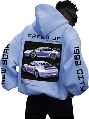 WDIRARA Men's Graphic Print Drop Shoulder Zipper Hoodies Long Sleeve Sweatshirts with Pockets