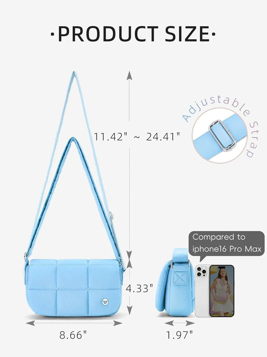 WESTBRONCO Small Puffer Crossbody Bags for Women Nylon Shoulder Bag Quilted Crossbody Purse with Adjustable Strap
