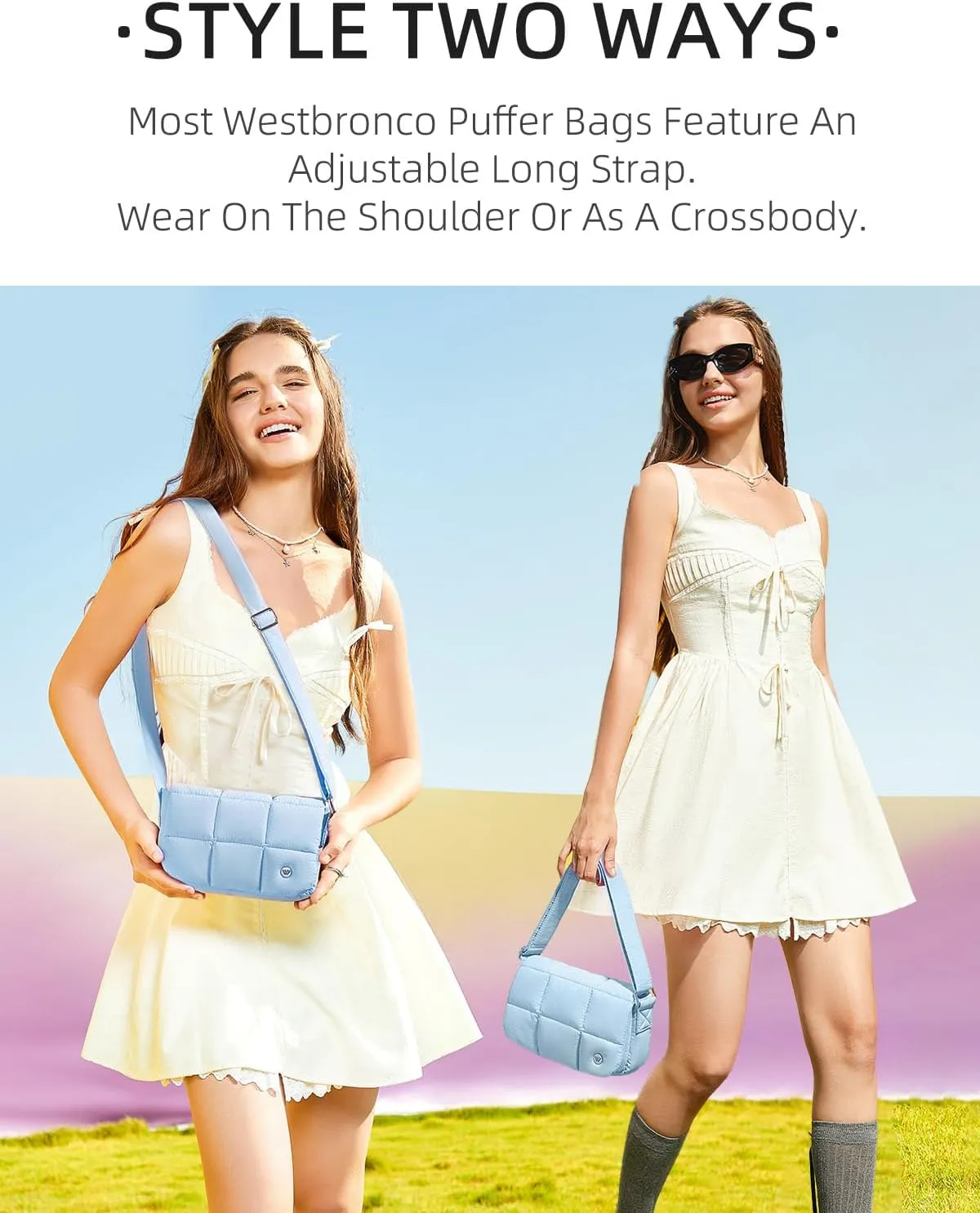 WESTBRONCO Small Puffer Crossbody Bags for Women Nylon Shoulder Bag Quilted Crossbody Purse with Adjustable Strap