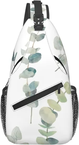 White Natural Greenery Twig Print Stylish and Practical Crossbody Bag for All Your Travel and Daily Use