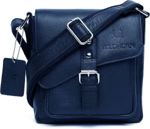 WILDHORN® Original Leather 9 inch Sling Bag for Men I Multipurpose Crossbody Bag I Travel Bag with Adjustable Strap I DIMENSION: L- 8 inch H- 9 inch W- 3 inch, Blue, M, Classic