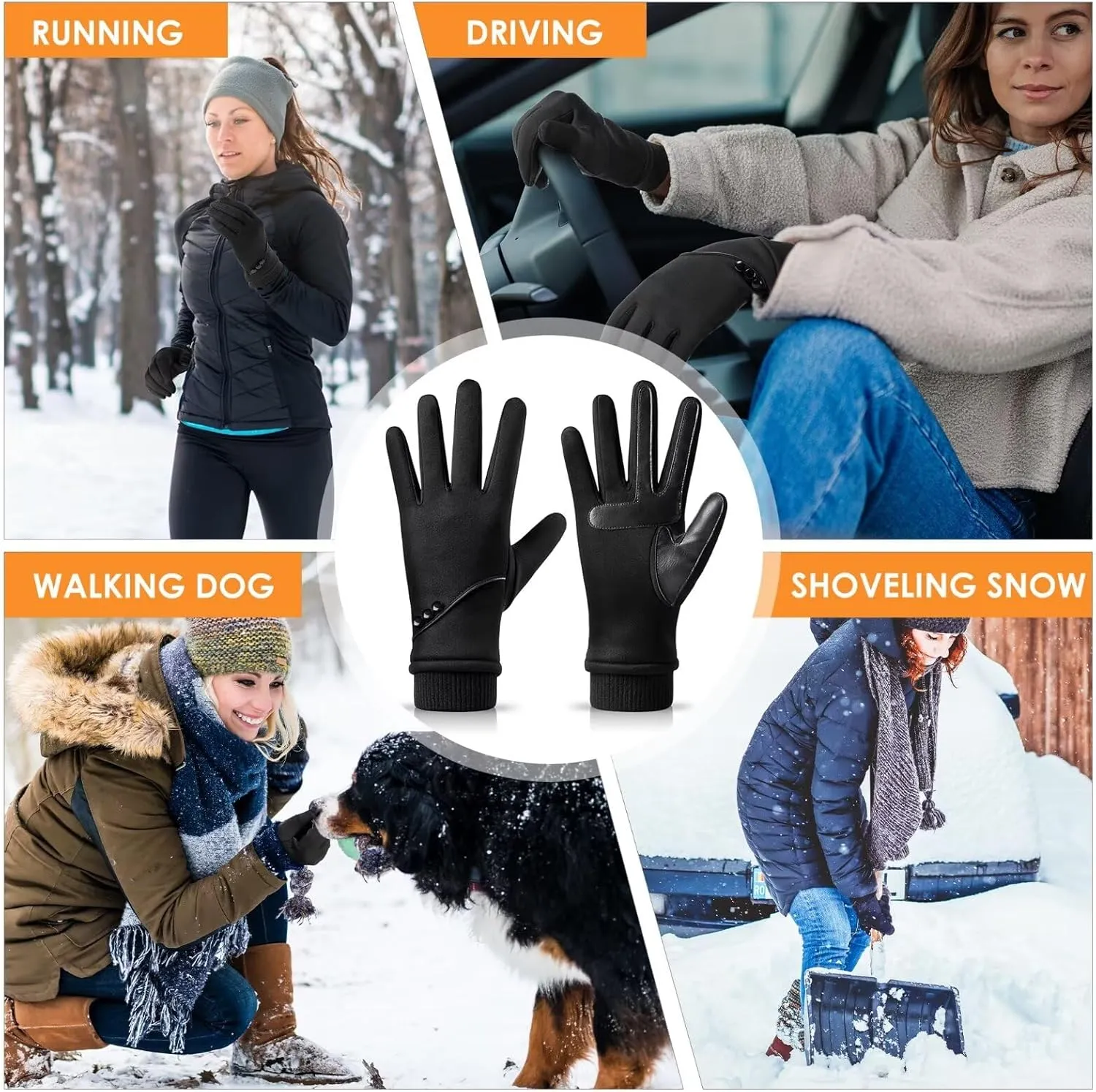 Winter Gloves Women with Touchscreen Fingers,Gloves for Women Water-Resistant with Anti-Slip Leather