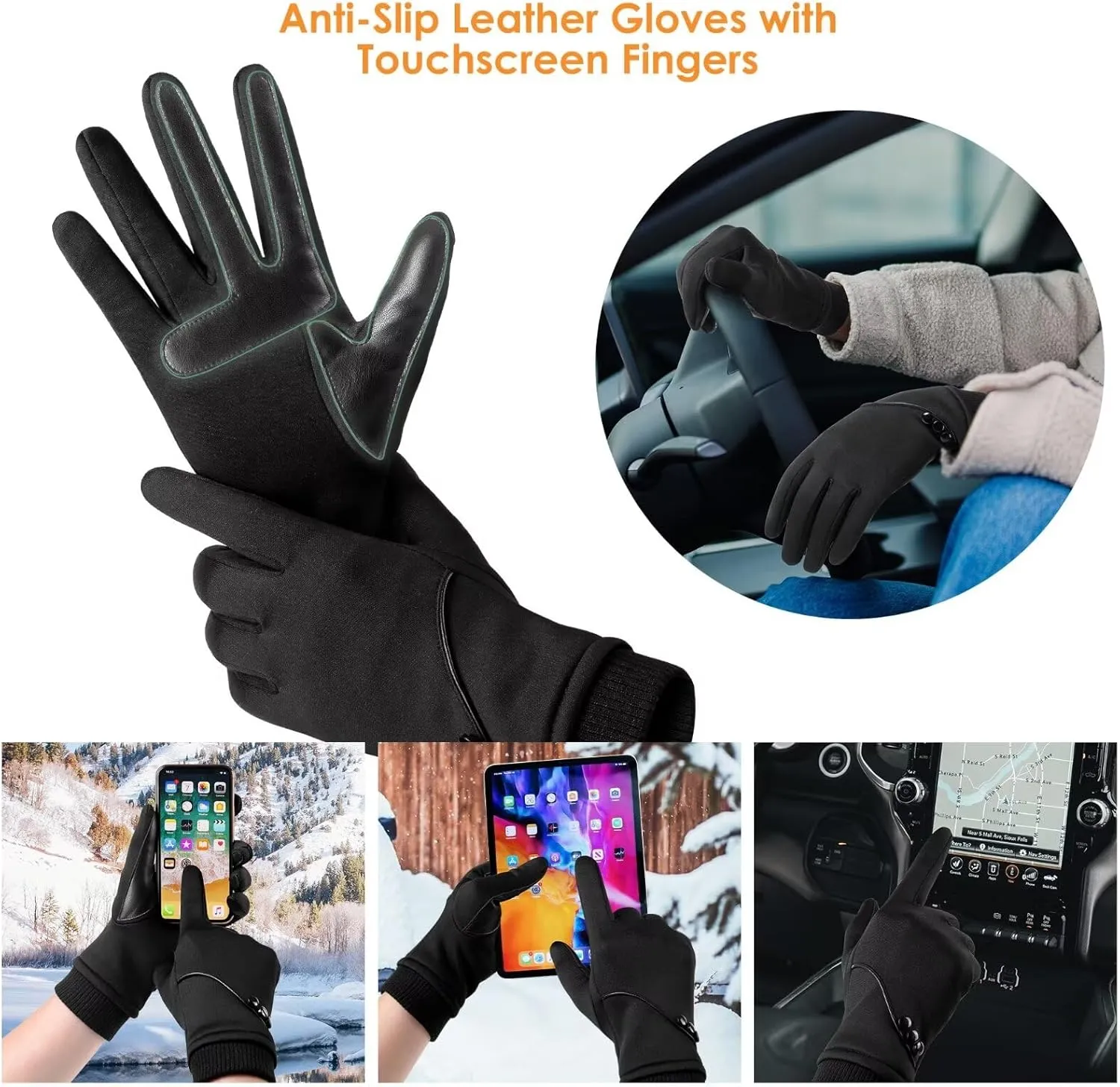 Winter Gloves Women with Touchscreen Fingers,Gloves for Women Water-Resistant with Anti-Slip Leather