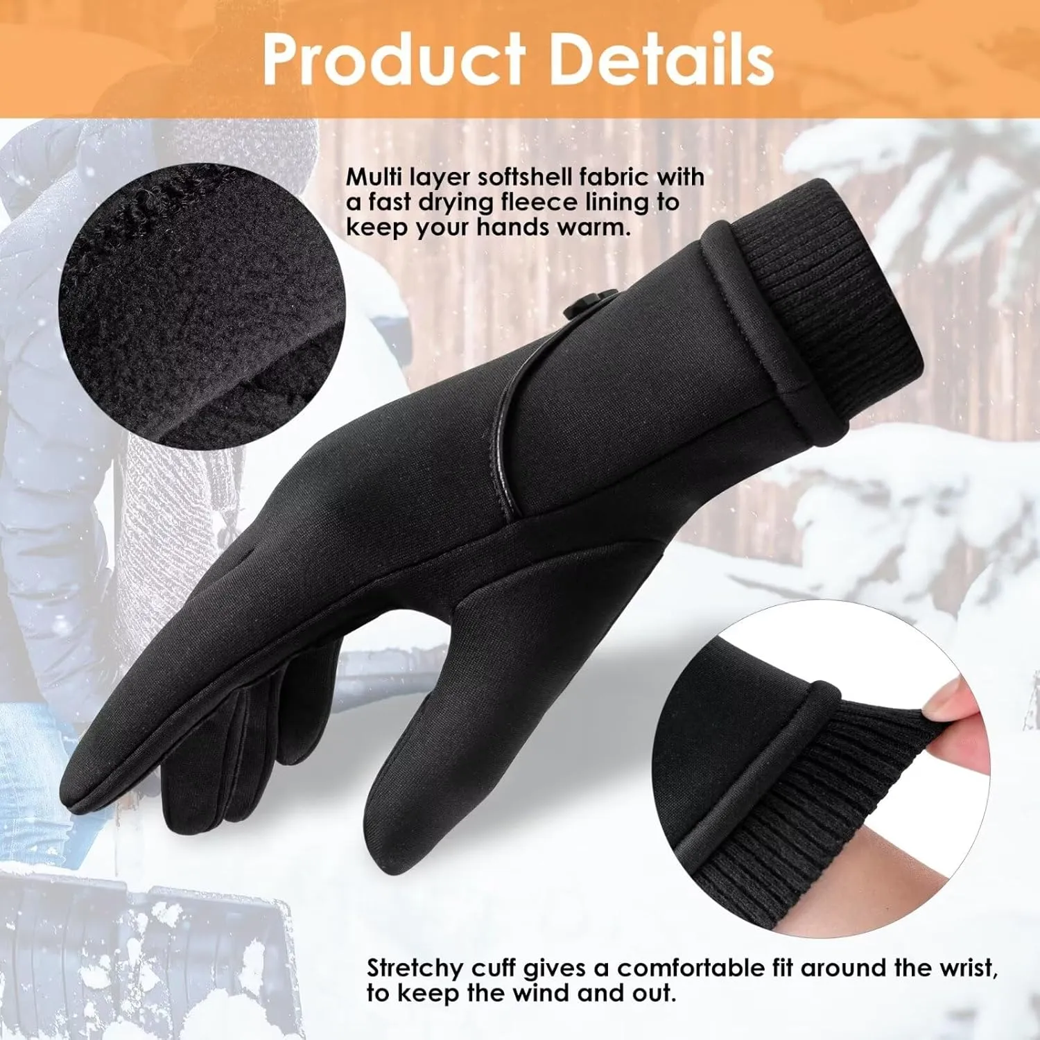 Winter Gloves Women with Touchscreen Fingers,Gloves for Women Water-Resistant with Anti-Slip Leather