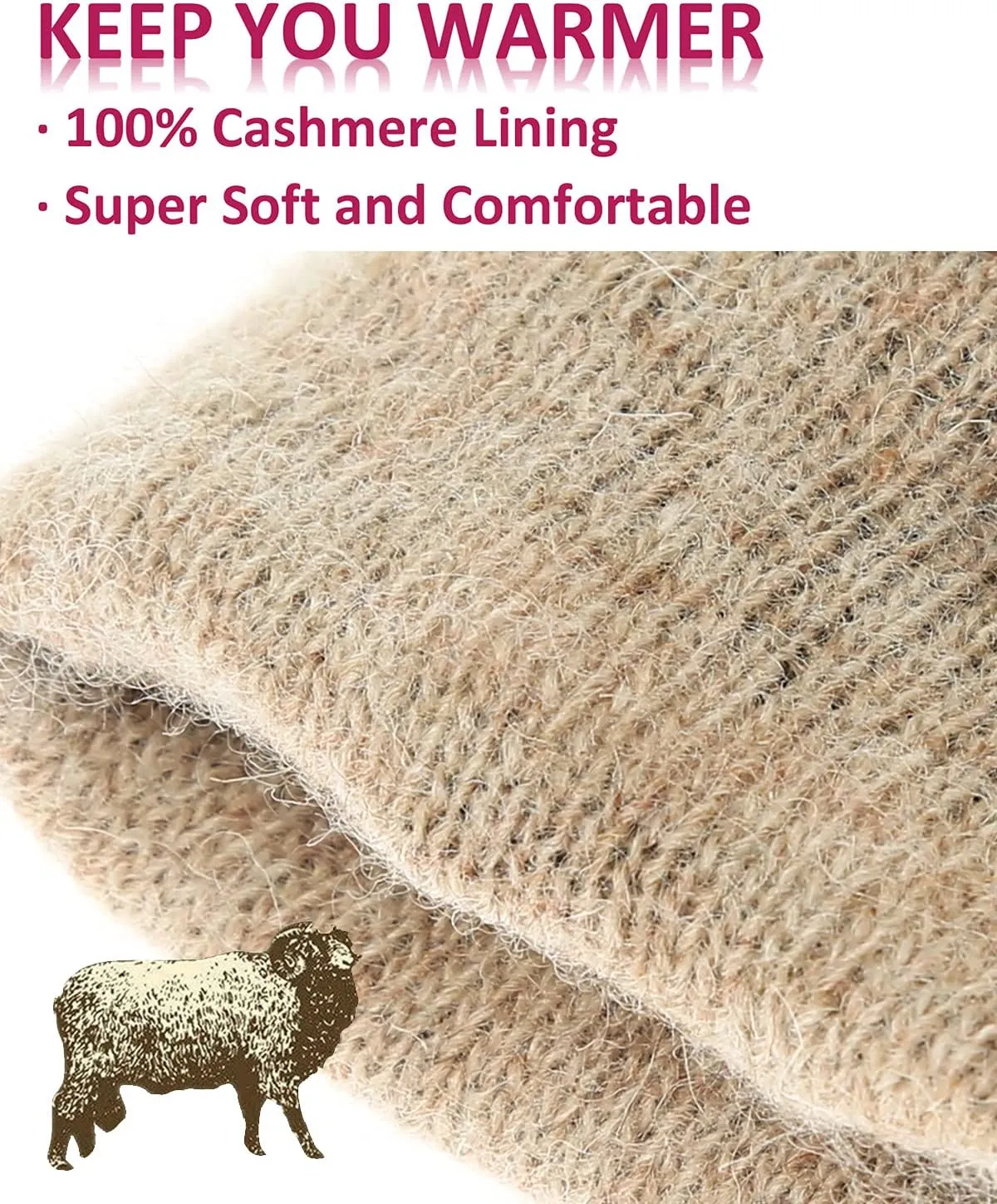 Winter Leather Gloves for Women, Cashmere Lined Touchscreen Gloves for Texting, Premium Soft Sheepskin Warm Glove
