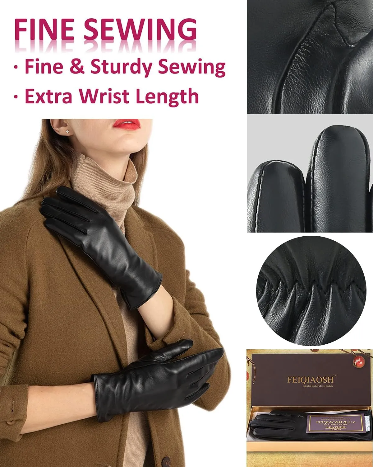 Winter Leather Gloves for Women, Cashmere Lined Touchscreen Gloves for Texting, Premium Soft Sheepskin Warm Glove