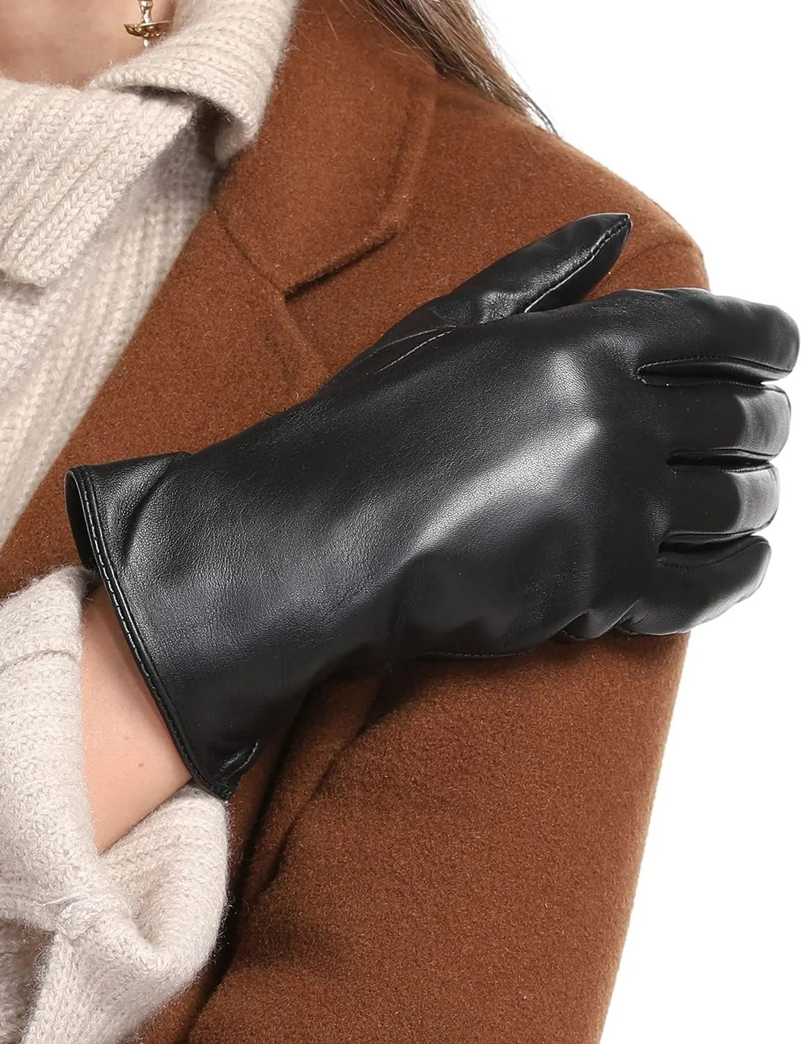Winter Leather Gloves for Women, Cashmere Lined Touchscreen Gloves for Texting, Premium Soft Sheepskin Warm Glove