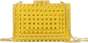 Women Acrylic Bag Rattan Woven Evneing Clutch Bag Square Box Crossbody Handbag Summer Beach Staw Shoulder Bag Purse