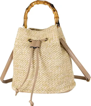 Women Beach Bag Summer Straw Woven Shoulder Bag Crossbody Bucket Handbags Handmade Hobo Purse Bamboo Handle