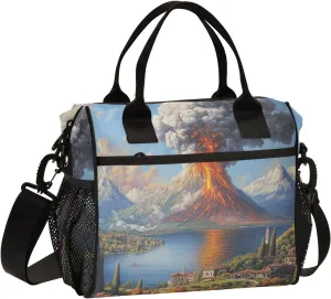 Women Cooler Bags Lunch Bag Reusable Insulated Lunch Bags Volcano Eruption 1 Crossbody with Shoulder Strap Adults S