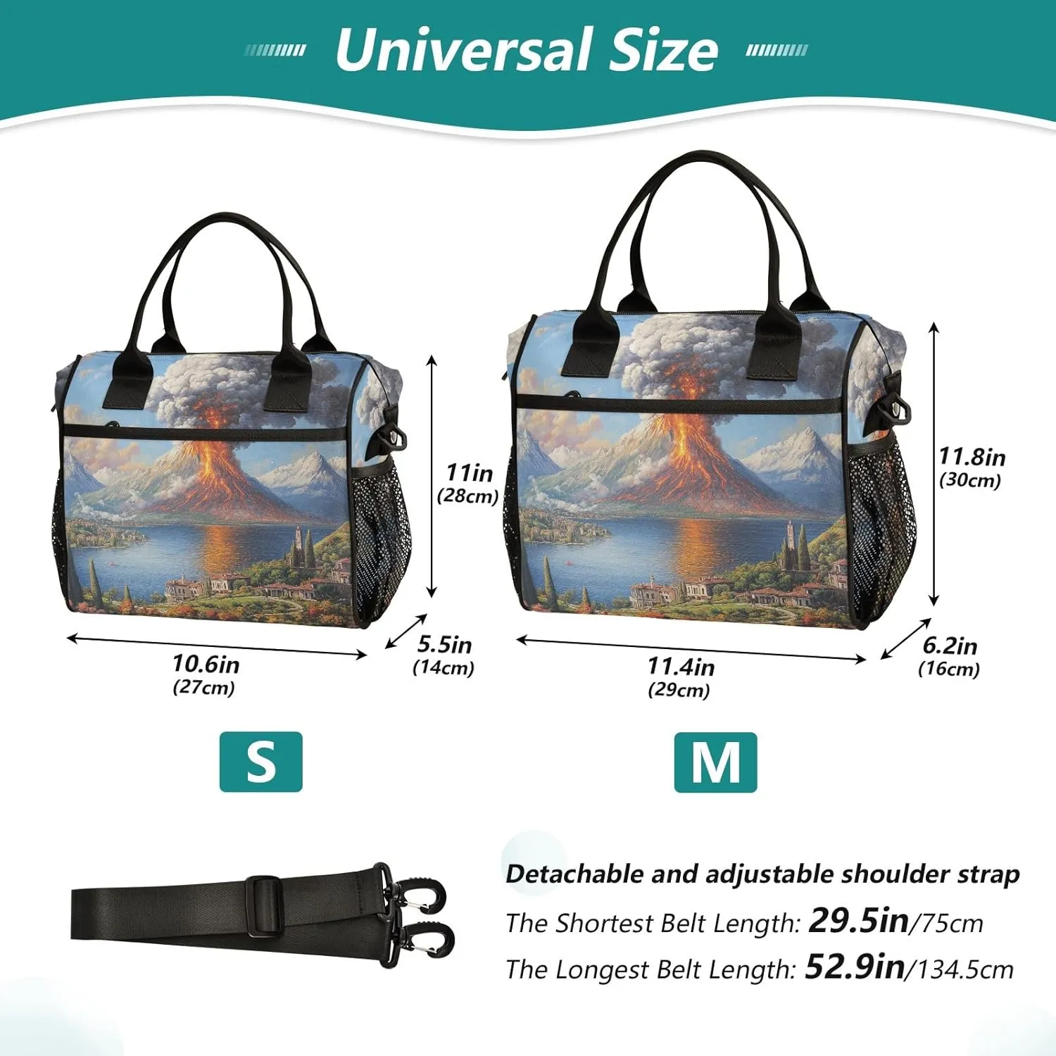 Women Cooler Bags Lunch Bag Reusable Insulated Lunch Bags Volcano Eruption 1 Crossbody with Shoulder Strap Adults S