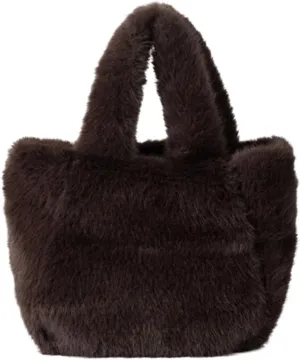 Women Cozy Faux Furs Fleece Small Bucket Handbag for Everyday Outfits Winter Fuzzy Plush Shoulder Crossbody Bag Purse
