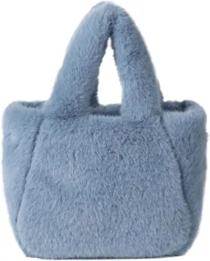 Women Cozy Faux Furs Fleece Small Bucket Handbag for Everyday Outfits Winter Fuzzy Plush Shoulder Crossbody Bag Purse