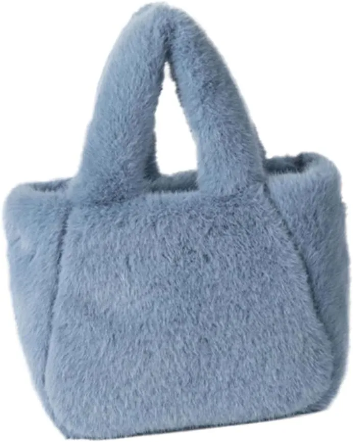 Women Cozy Faux Furs Fleece Small Bucket Handbag for Everyday Outfits Winter Fuzzy Plush Shoulder Crossbody Bag Purse