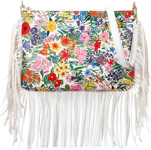 Women Crossbody Purses With Rose Print Ladies Tassel Hobo PU Leather Shoulder Handbags