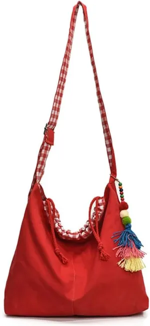 Women Denim Shoulder Handbag Retro Underarm Bag Large Capacity Crossbody Bag with Tassel Pendant Decoration