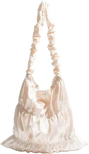 Women Elegant Satin Large Capacity Pleated Shoulder Bag Cute Lace Up Design Underarm Crossbody Bag Aesthetic Tote Bag