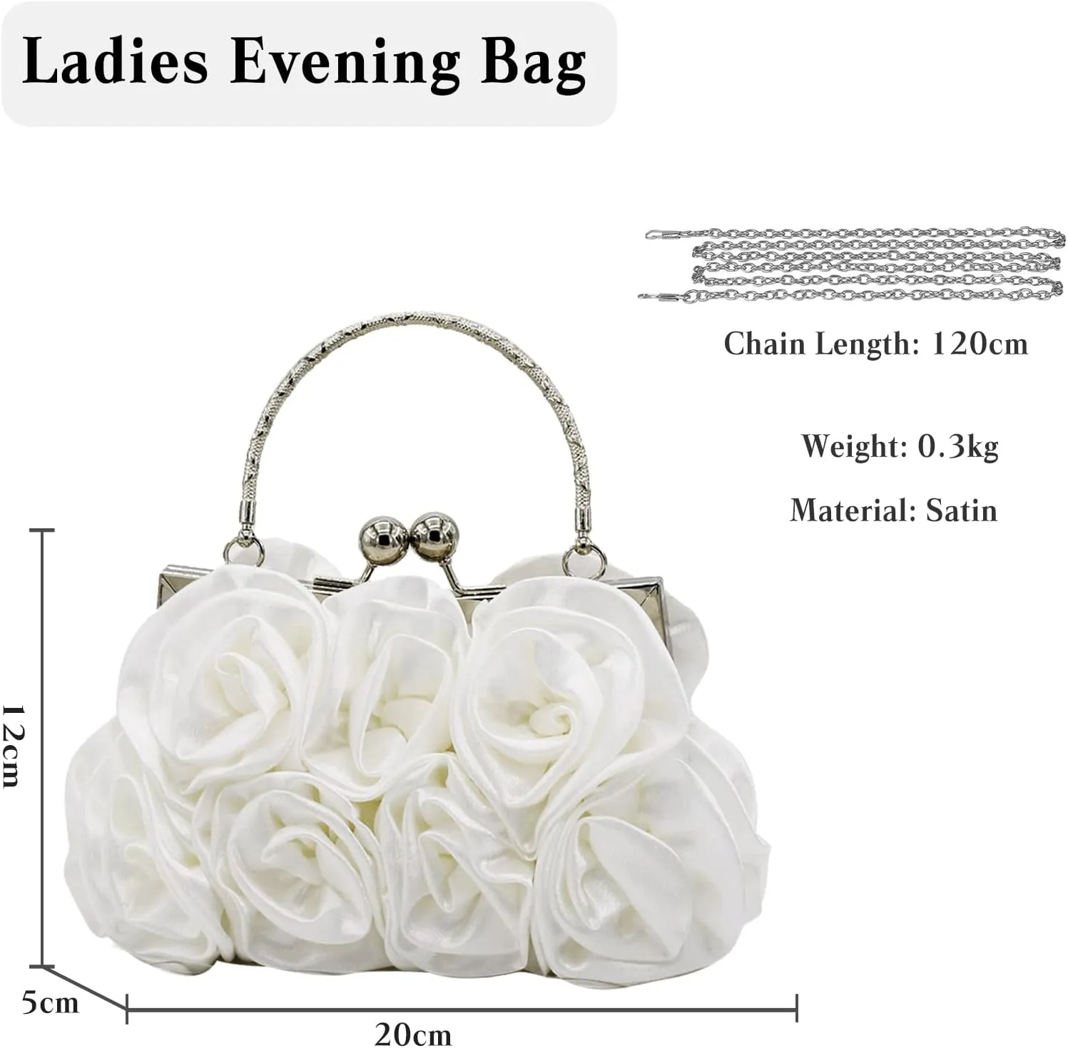 Women Evening Bag Rose Shaped Clutch Bag Satin Handbag Small Shoulder Bag with Kiss Lock