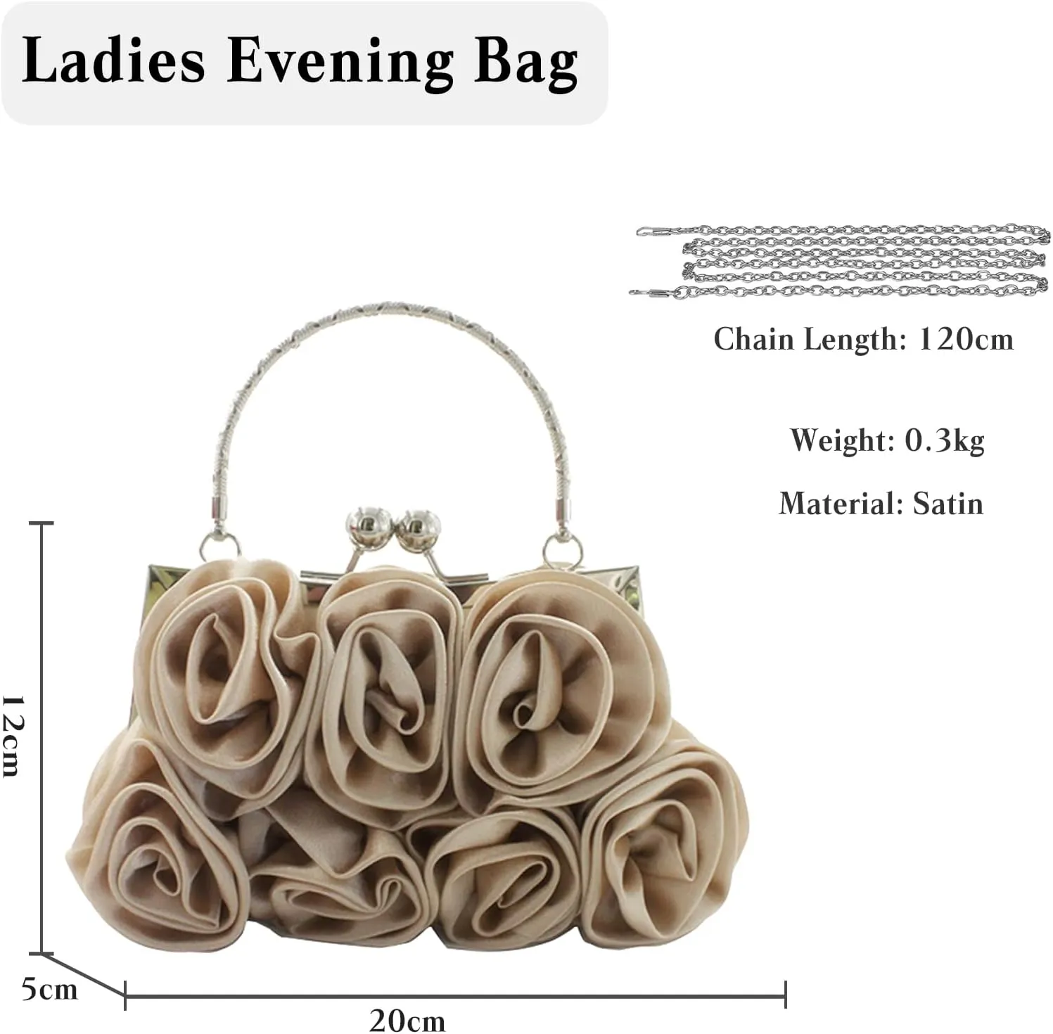 Women Evening Bag Rose Shaped Clutch Bag Satin Handbag Small Shoulder Bag with Kiss Lock