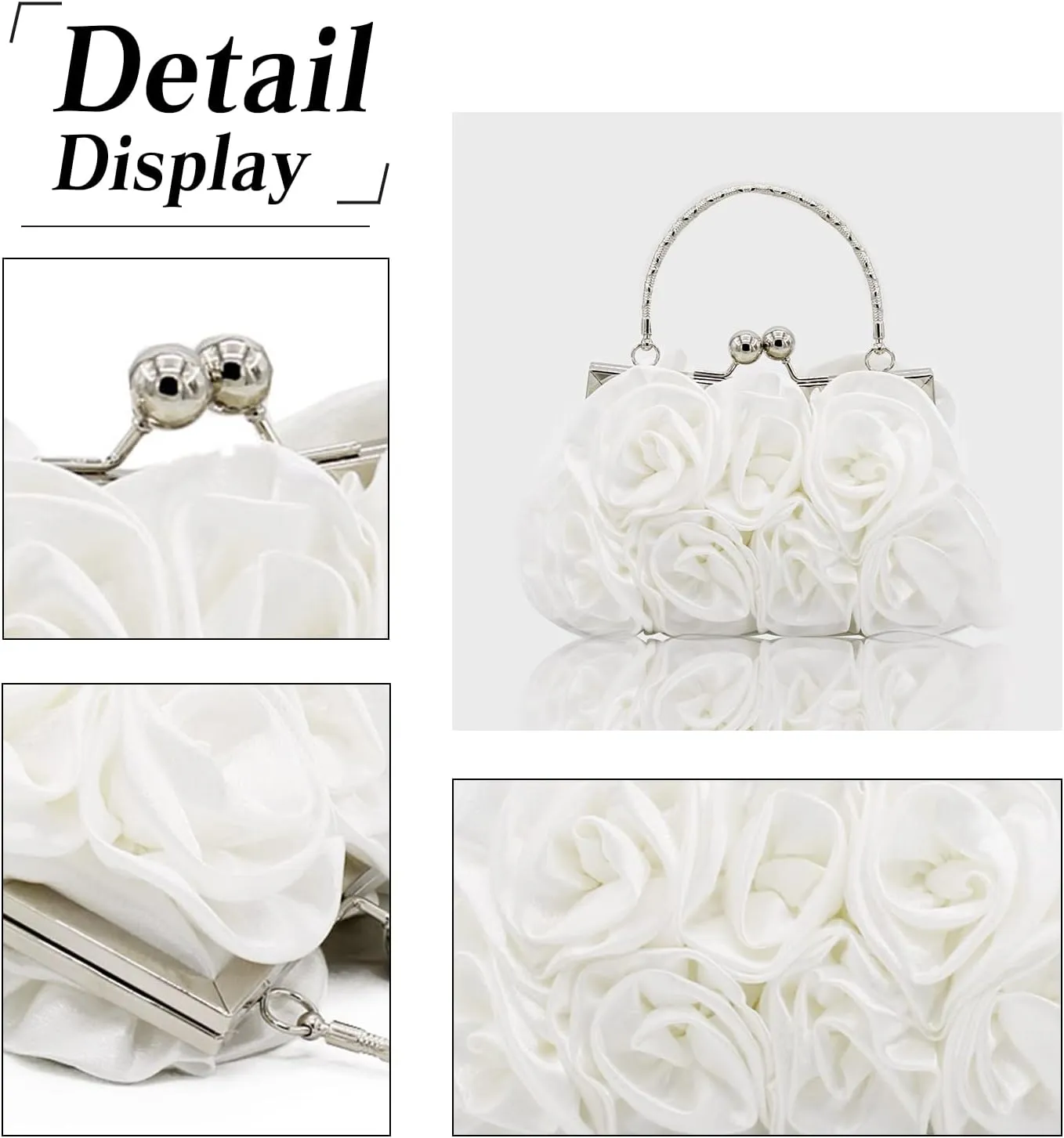 Women Evening Bag Rose Shaped Clutch Bag Satin Handbag Small Shoulder Bag with Kiss Lock
