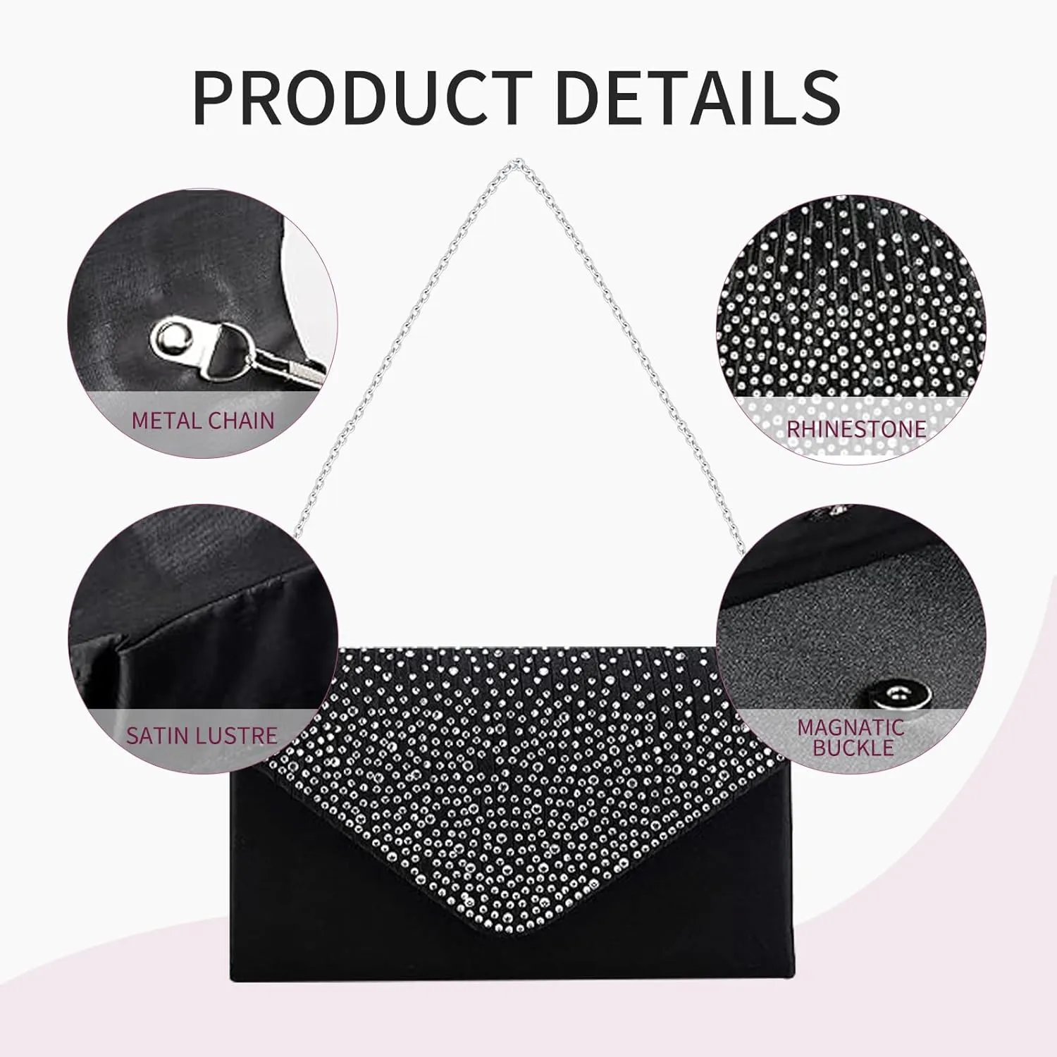 Women Evening Clutch Handbags Formal Envelope Bag Purses for Wedding Party Cocktail Prom Crossbody Shoulder Bag