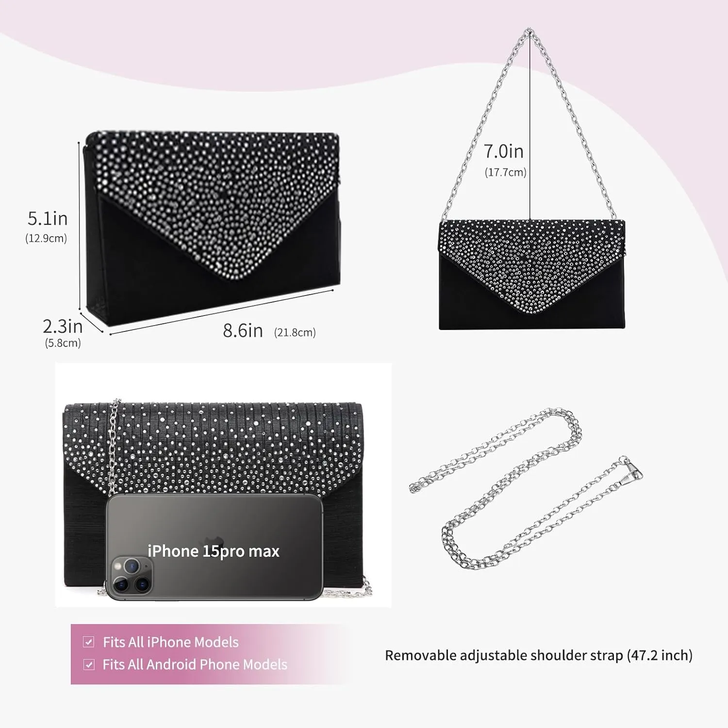 Women Evening Clutch Handbags Formal Envelope Bag Purses for Wedding Party Cocktail Prom Crossbody Shoulder Bag