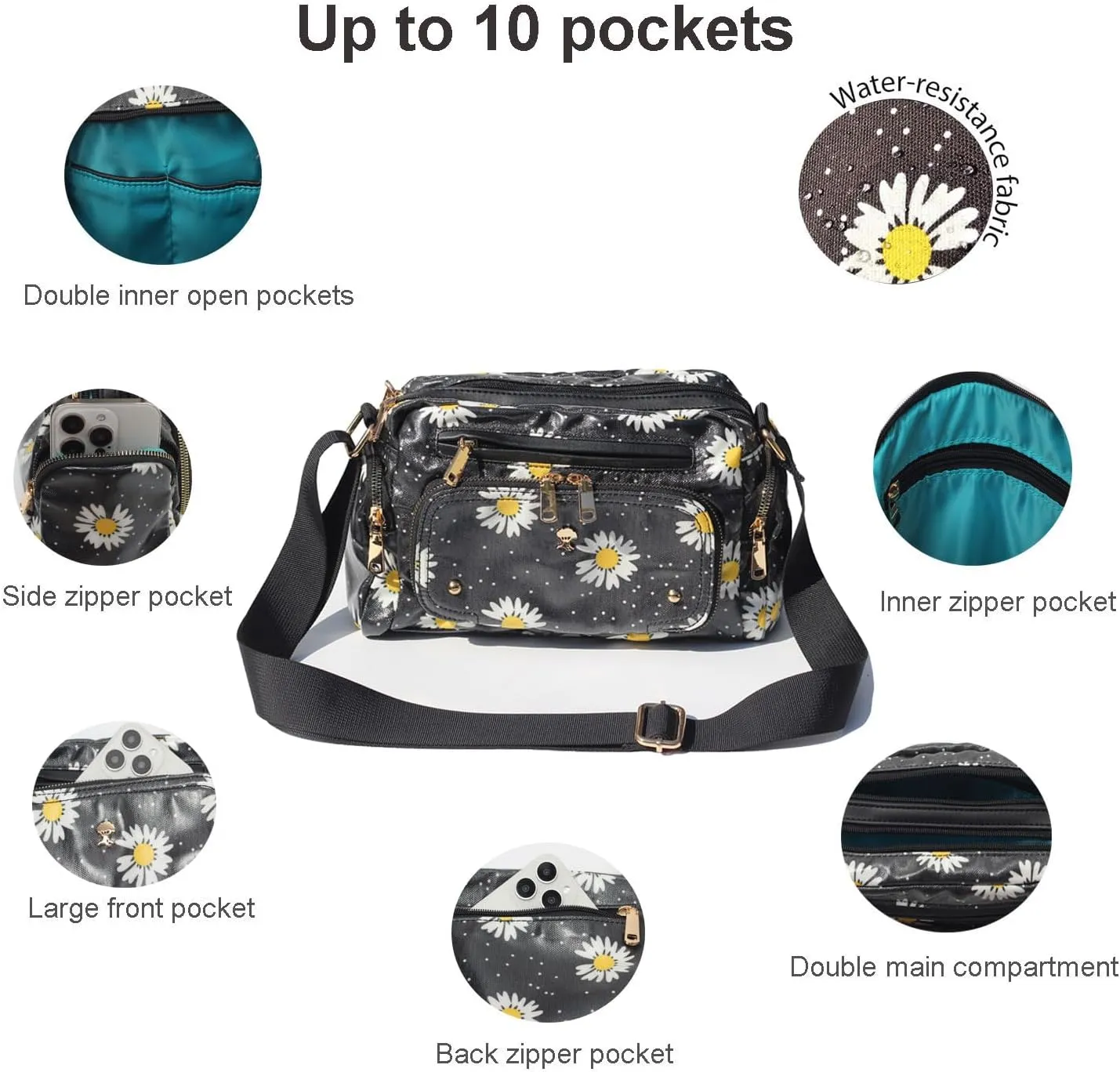 Women Fashion Tote Crossbody Handbags for Women Multi Pockets Shoulder Bag Nylon Travel Purse