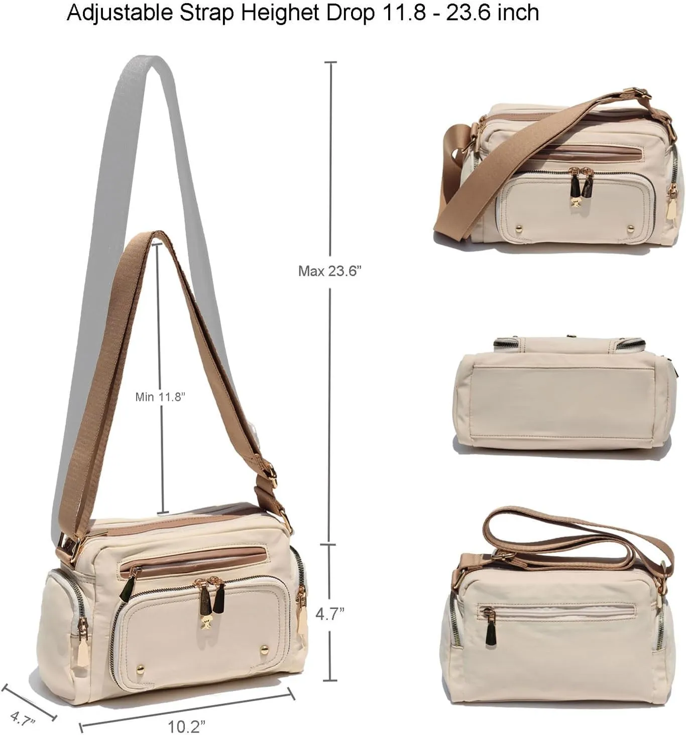 Women Fashion Tote Crossbody Handbags for Women Multi Pockets Shoulder Bag Nylon Travel Purse