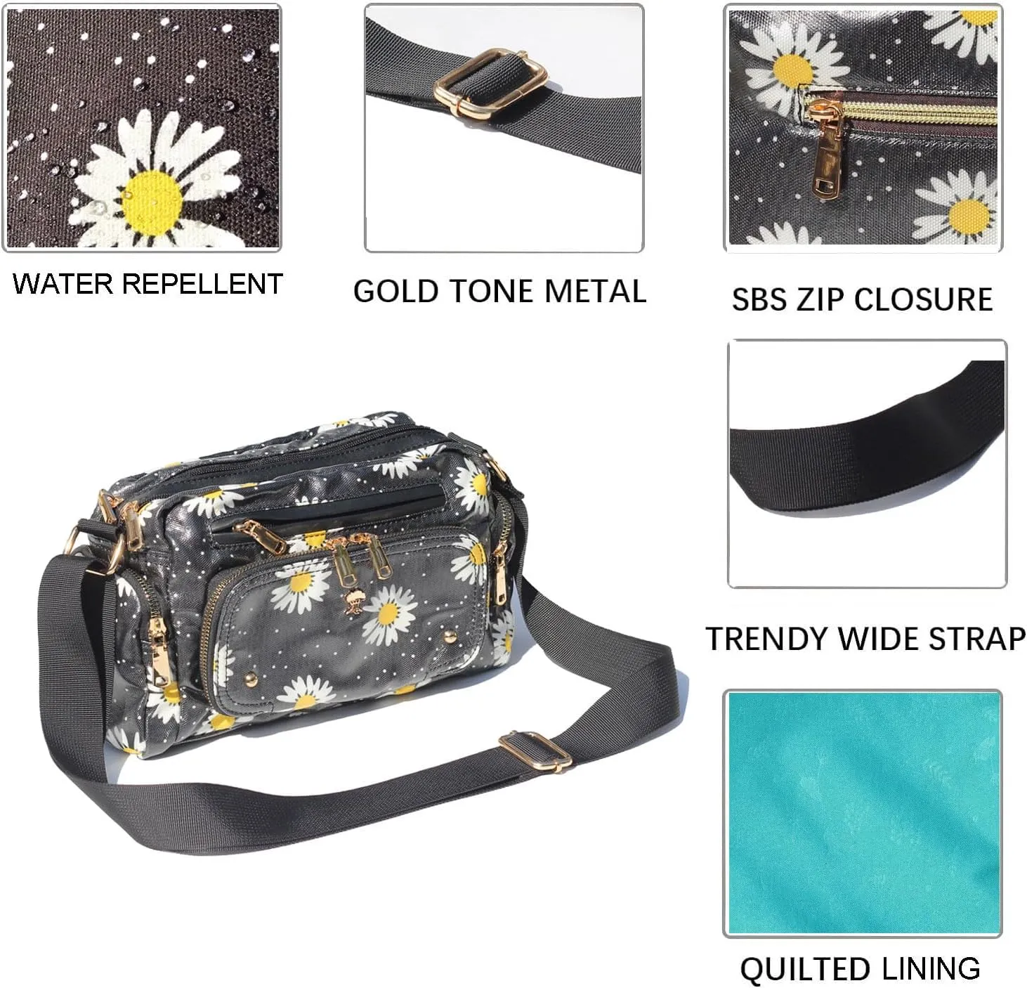 Women Fashion Tote Crossbody Handbags for Women Multi Pockets Shoulder Bag Nylon Travel Purse