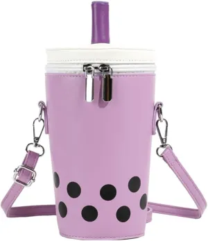 Women Female Polka Dot Milk Tea Cup Bag, Japanese Bucket Shoulder Crossbody Bag, Cute Creative Cylinder Cup Purse With Straw