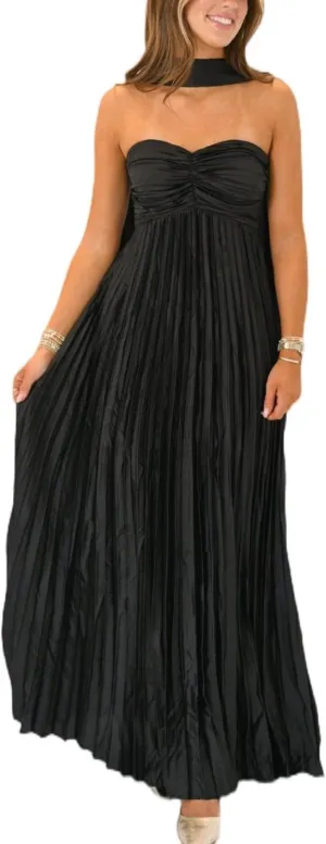 Women Formal Neck Scarf Dress Y2k Strapless Cocktail Prom Maxi Tube Dress Floral Pleated Bodycon Long Silk Dresses