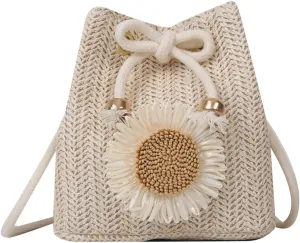 Women Hand-Woven Crossbody Bag Female Straw Shoulder Bag Beach-Bag Bucket Bag All-Matching Bag Ins Beige