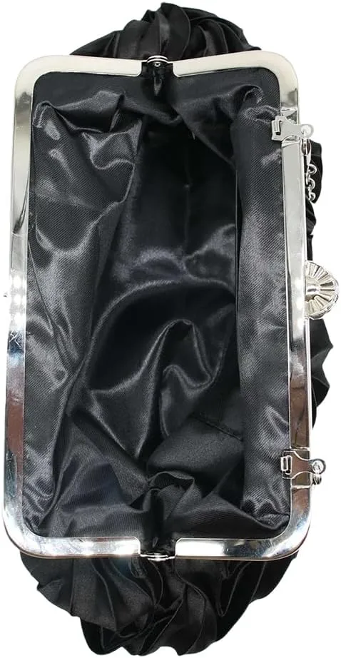 Women Pleated Satin Clutch Bride Purse Elegant Rhinestone Evening Bag Banquet Party Handbag