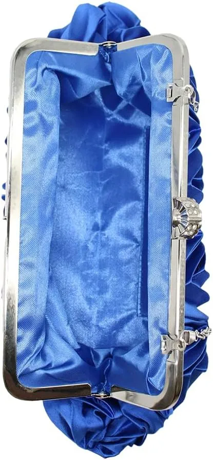 Women Pleated Satin Clutch Bride Purse Elegant Rhinestone Evening Bag Banquet Party Handbag