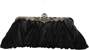 Women Pleated Satin Clutch Bride Purse Elegant Rhinestone Evening Bag Banquet Party Handbag