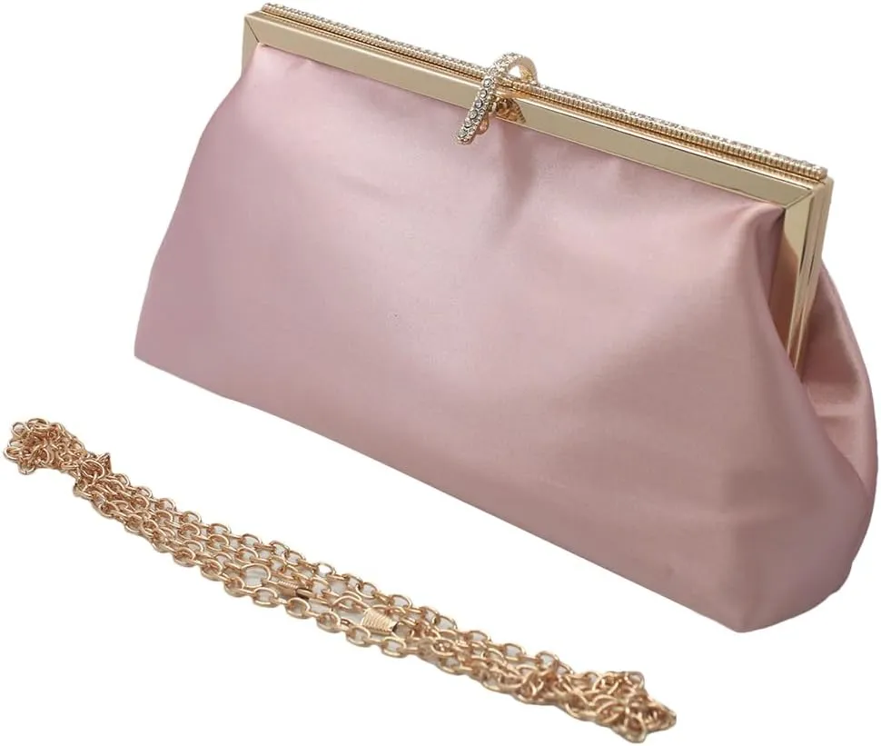 Women Pleated Satin Clutch Bride Purse Elegant Rhinestone Evening Bag Banquet Party Handbag
