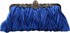 Women Pleated Satin Clutch Bride Purse Elegant Rhinestone Evening Bag Banquet Party Handbag