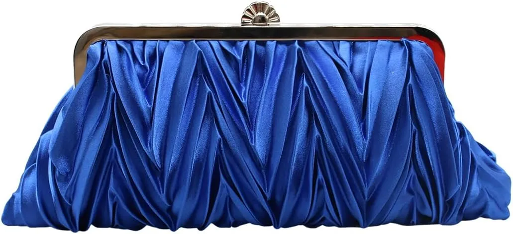 Women Pleated Satin Clutch Bride Purse Elegant Rhinestone Evening Bag Banquet Party Handbag