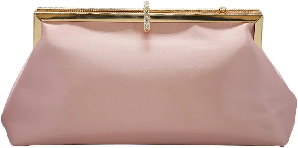 Women Pleated Satin Clutch Bride Purse Elegant Rhinestone Evening Bag Banquet Party Handbag