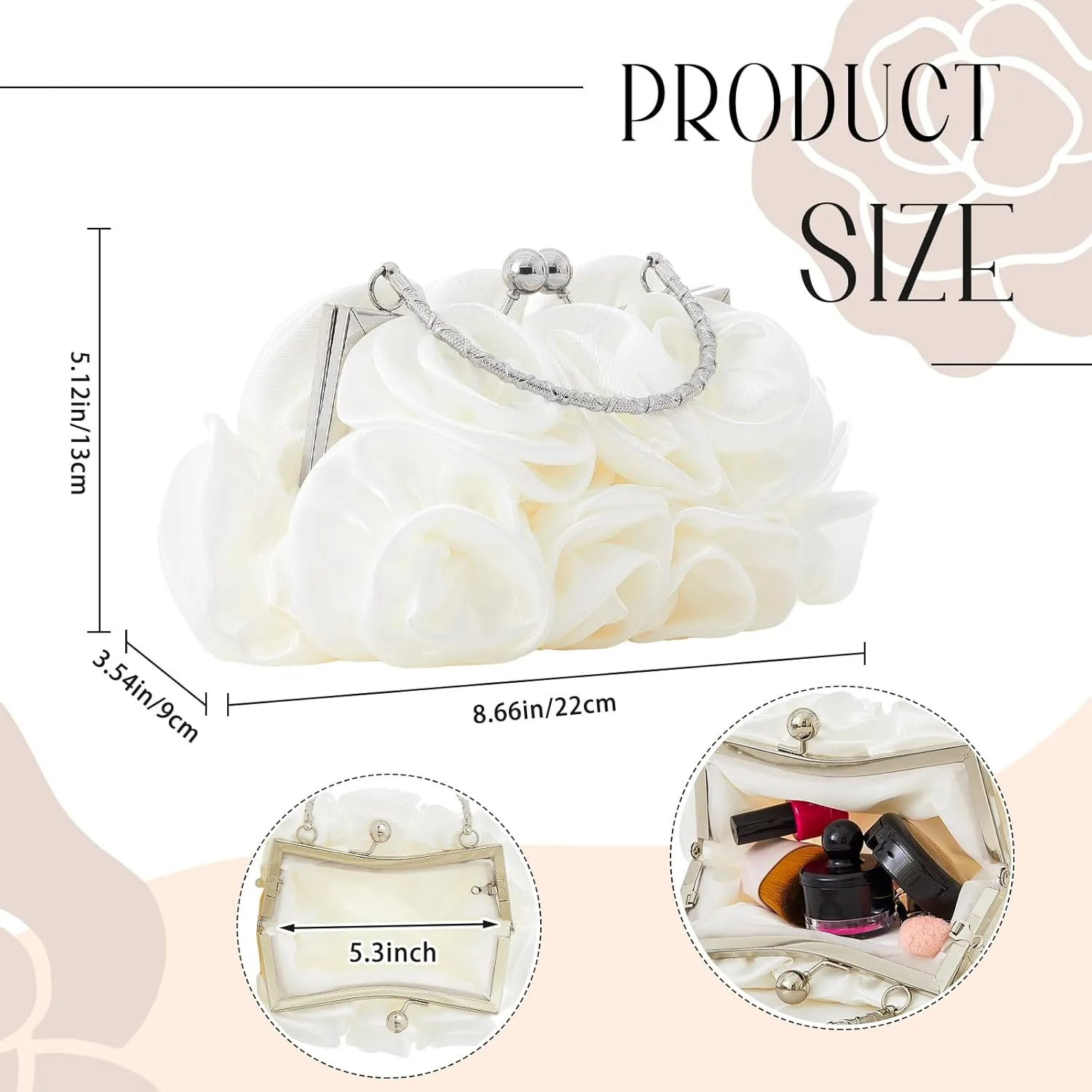 Women Roses Clutch Purse Small Floral Evening Handbag with Detachable Strap Wedding Gift for Girl Mom