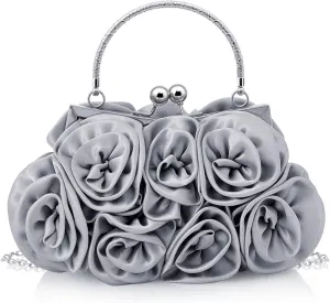 Women Roses Clutch Purse Small Floral Evening Handbag with Detachable Strap Wedding Gift for Girl Mom