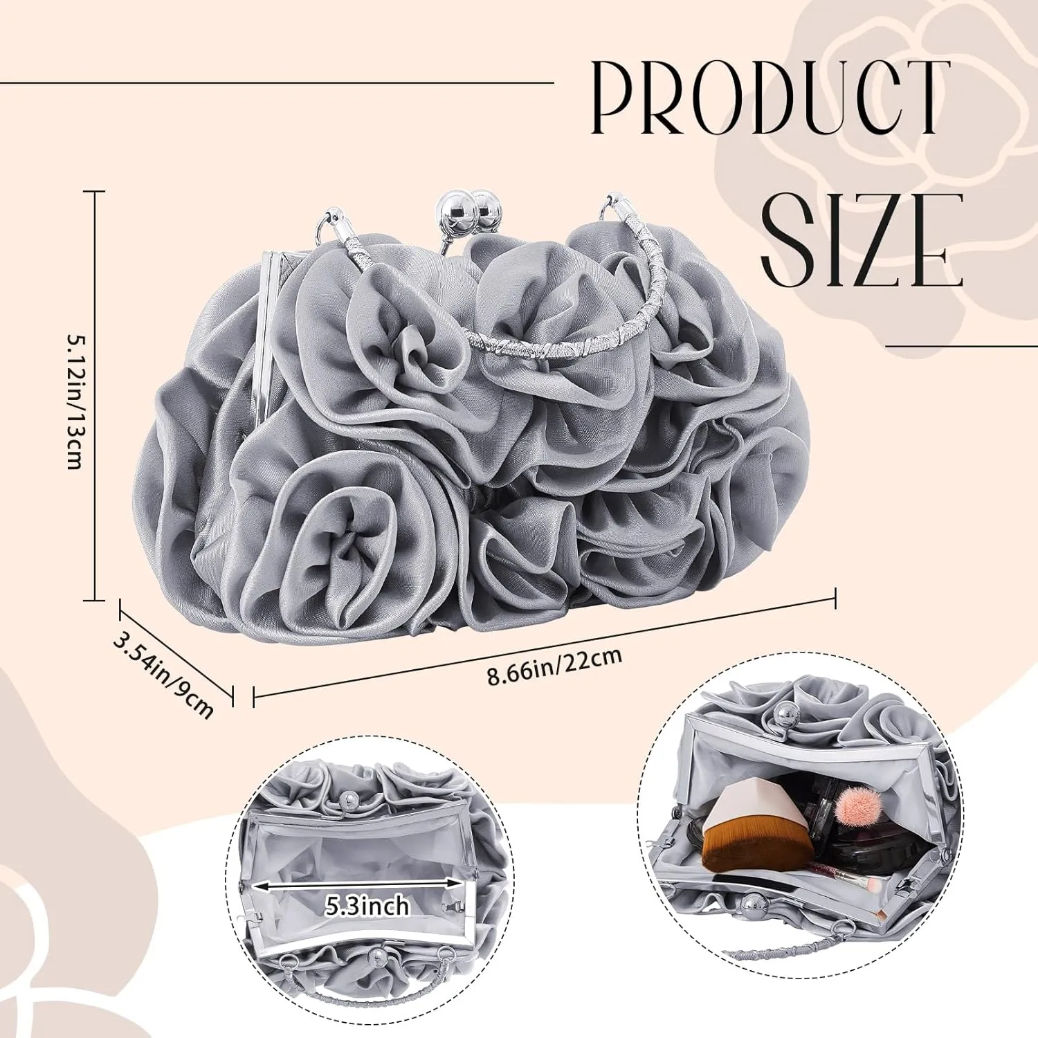 Women Roses Clutch Purse Small Floral Evening Handbag with Detachable Strap Wedding Gift for Girl Mom