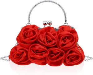 Women Roses Clutch Purse Small Floral Evening Handbag with Detachable Strap Wedding Gift for Girl Mom